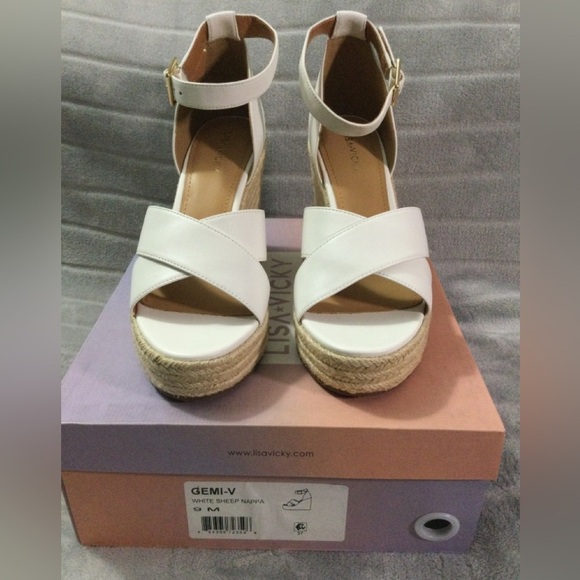 Lisa Vicky Gemi White Platform Espadrille Wedges Size 9M - Picture 3 of 12